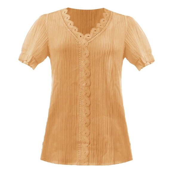 Elvqul V-Neck Lace Solid Gold Top - Picture 3 of 4